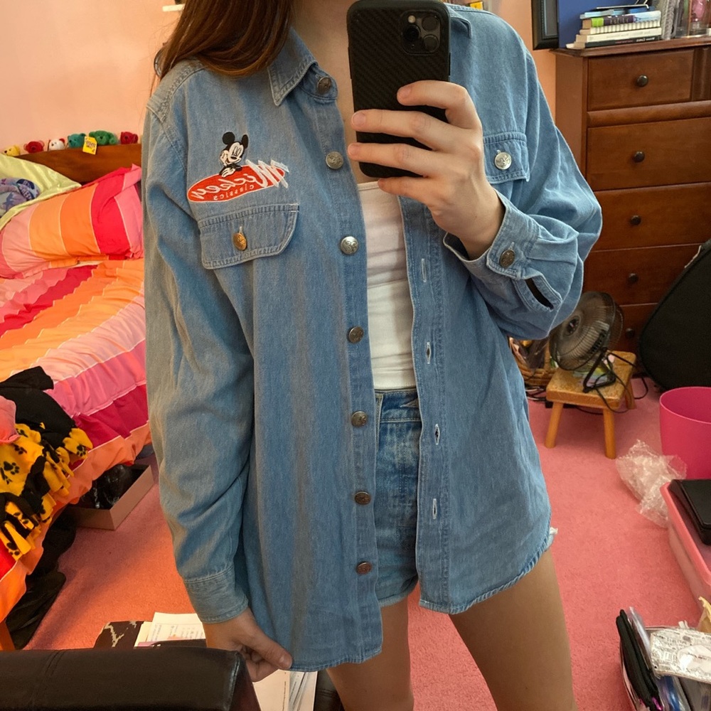 Mickey Mouse denim button up